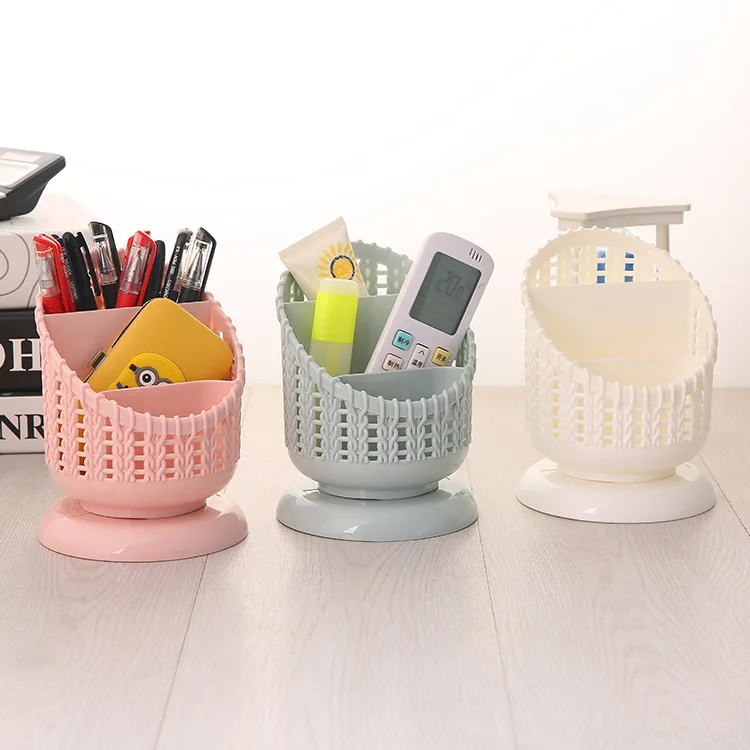 

Creative office accessories imitation rattan PP stationery pen holder Multifunctional simple hollow student desktop pen stand