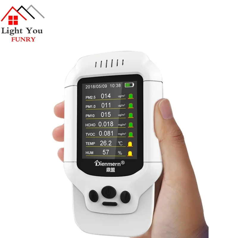 

Air Quality Detector Meter Monitor with Color LCD Multifunctional Operating System for Indoor Formaldehyde HCHO PM1.0 PM2.5 PM10