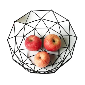 

Storage basket Creative Snacks Candy Basket Desktop Bedroom Kitchen Fruit Basket Decor European iron Hollow Black Storage Basket