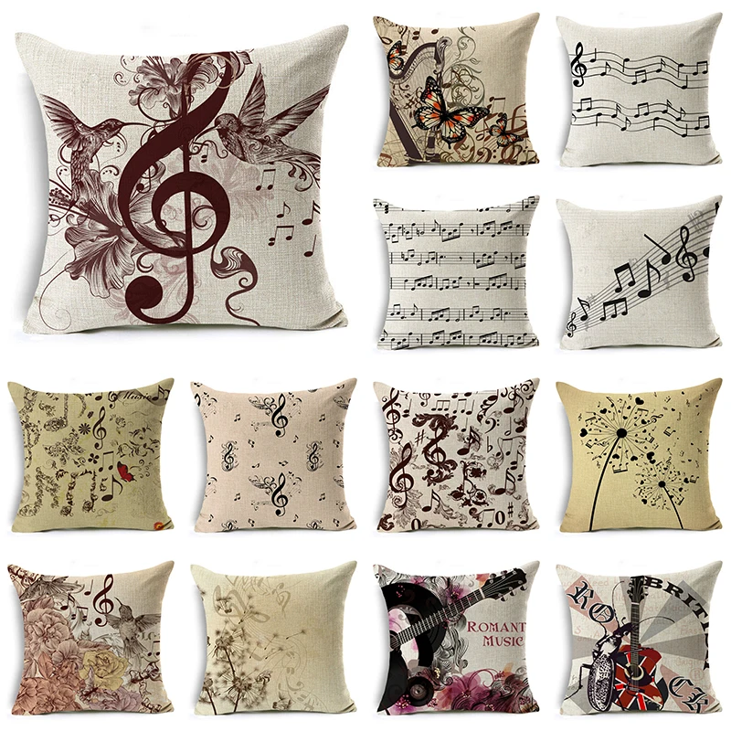 

WZH Musical Eement Cushion Cover 45x45cm Linen Decorative Pillow Cover Sofa Bed Pillow Case