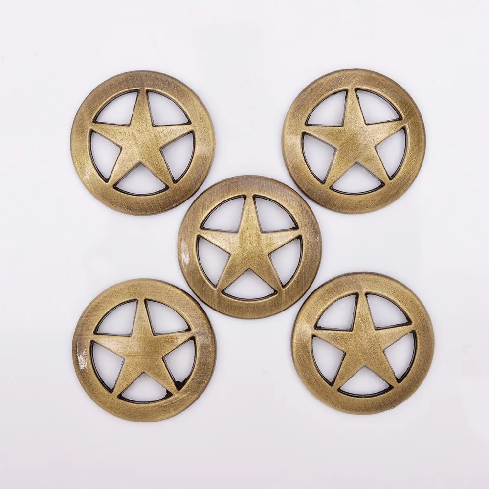 Лот 10 шт. 31*31 мм WESTERN TEXAS RANGER STAR античная латунь кожа CONCHOS TACK