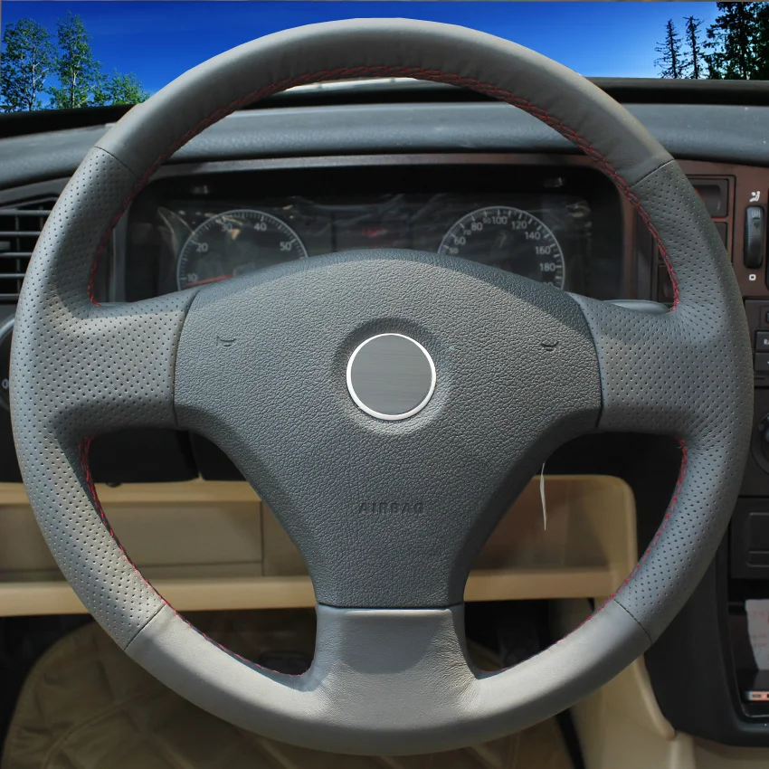 Black Leather Hand stitched Car Steering Wheel Cover for Volkswagen VW