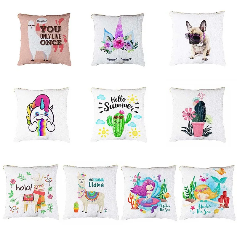 

Mermaid Sequin Cushion Cover 40cmX40cm Unicorn Decorative Cushion Covers Color Changing Reversible Pillow Cover