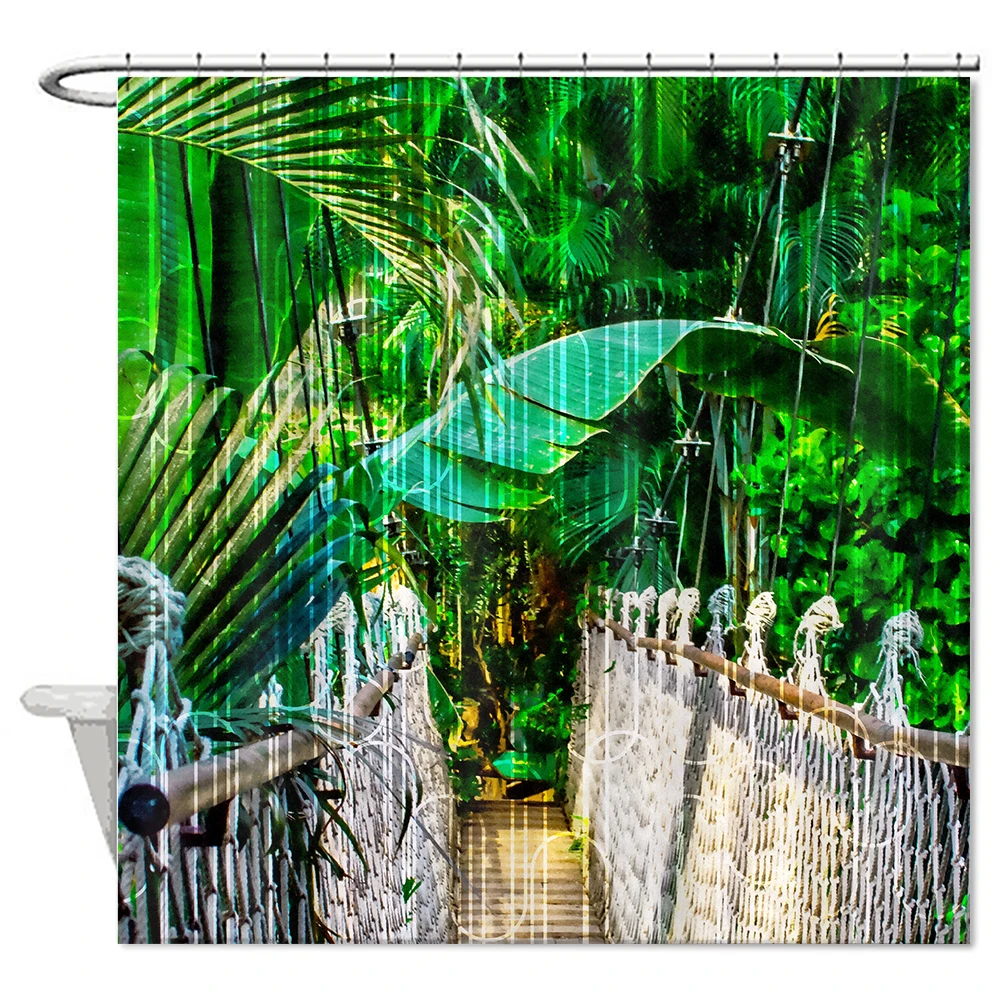 Nature Scenic Green Shower Curtain Polyester Cotton Bathroom Curtains