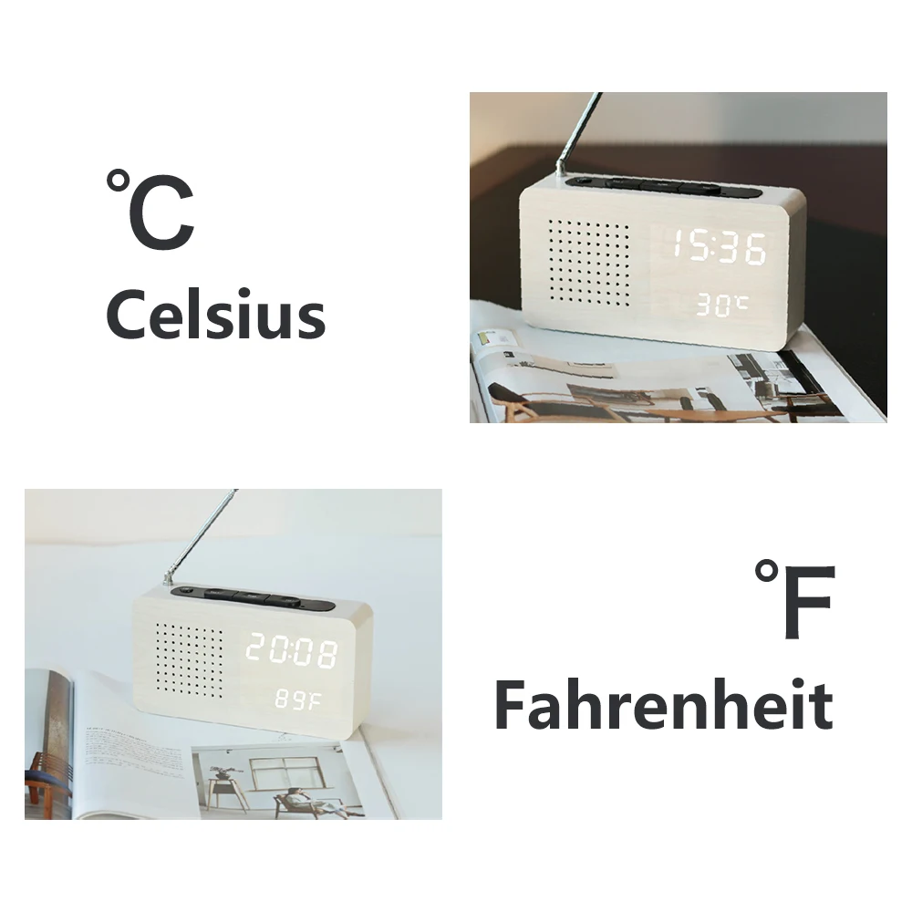 Xiaokoa, FM радио, бамбуковый светодиодный дисплей, электронный дисплей, светодиодный, настольные, микро портативные радио, домашнее радио, мини-дисплей температуры