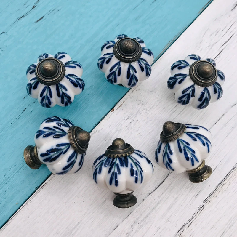 Blue Black Ceramic Door Knobs Pumpkin Knobs Handpainted Kitchen Cabinet Drawer Knobs Hardware Knobs Drawer Handles Decorative Ceramic Knob