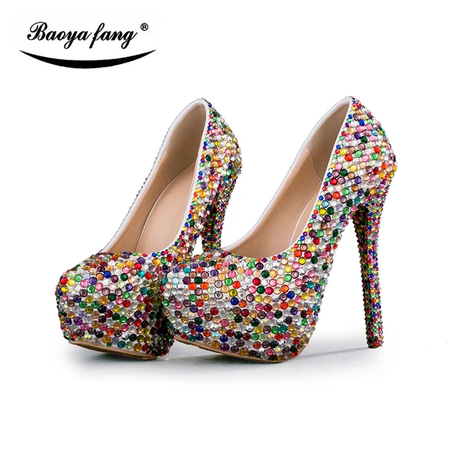 Multicolor Crystal Wedding Shoes Bridal High Heels Platform Multicolor Crystal Wedding Shoes Bridal High Heels Platform Women Fashion Las Party Dress Woman
