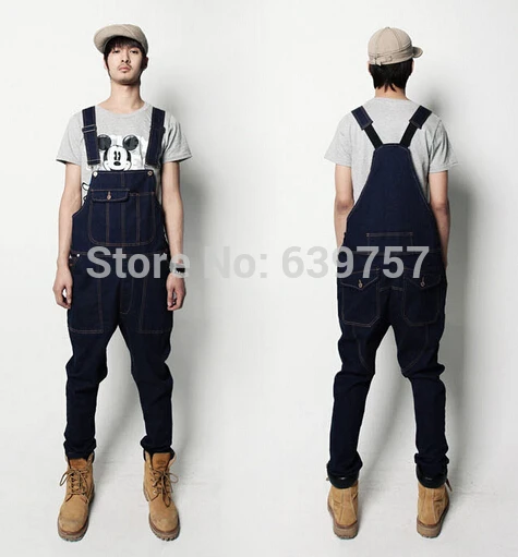Denim Overalls For Men 2015 New Fashion Bib Jeans Free Shipping | Мужская одежда