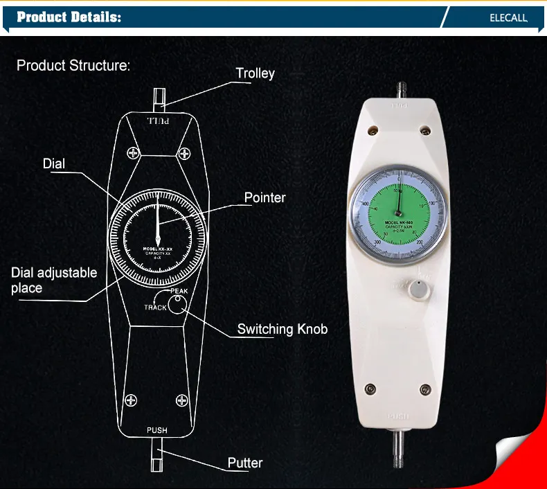 ELECALL NK-30 аналоговый динамометр Измерение силы инструменты тяга тестер Аналоговый толкатель манометр метр