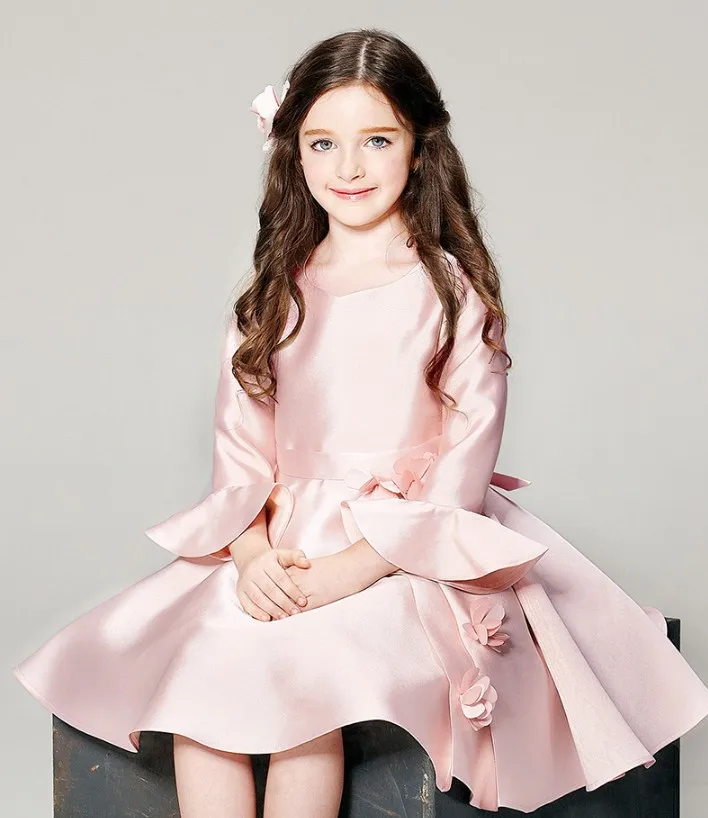 

1-10Y luxuriant Girls Kids Wedding Flower Girl Dress Princess Party Pageant Dress long sleeve Tulle Dress