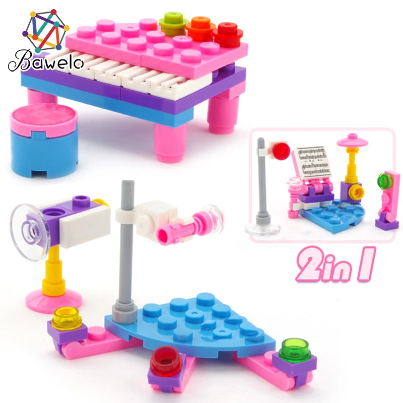 

New Girl Friend Princess instrument piano jazz drum set mini building block Compatible With Legoings Figures baby Children toys