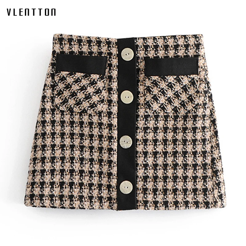 

2019 New Fashion Vintage Plaid Skirt Women Single Breasted A-Line High Waist Women's skirt Spring autumn Mini Skirt Female