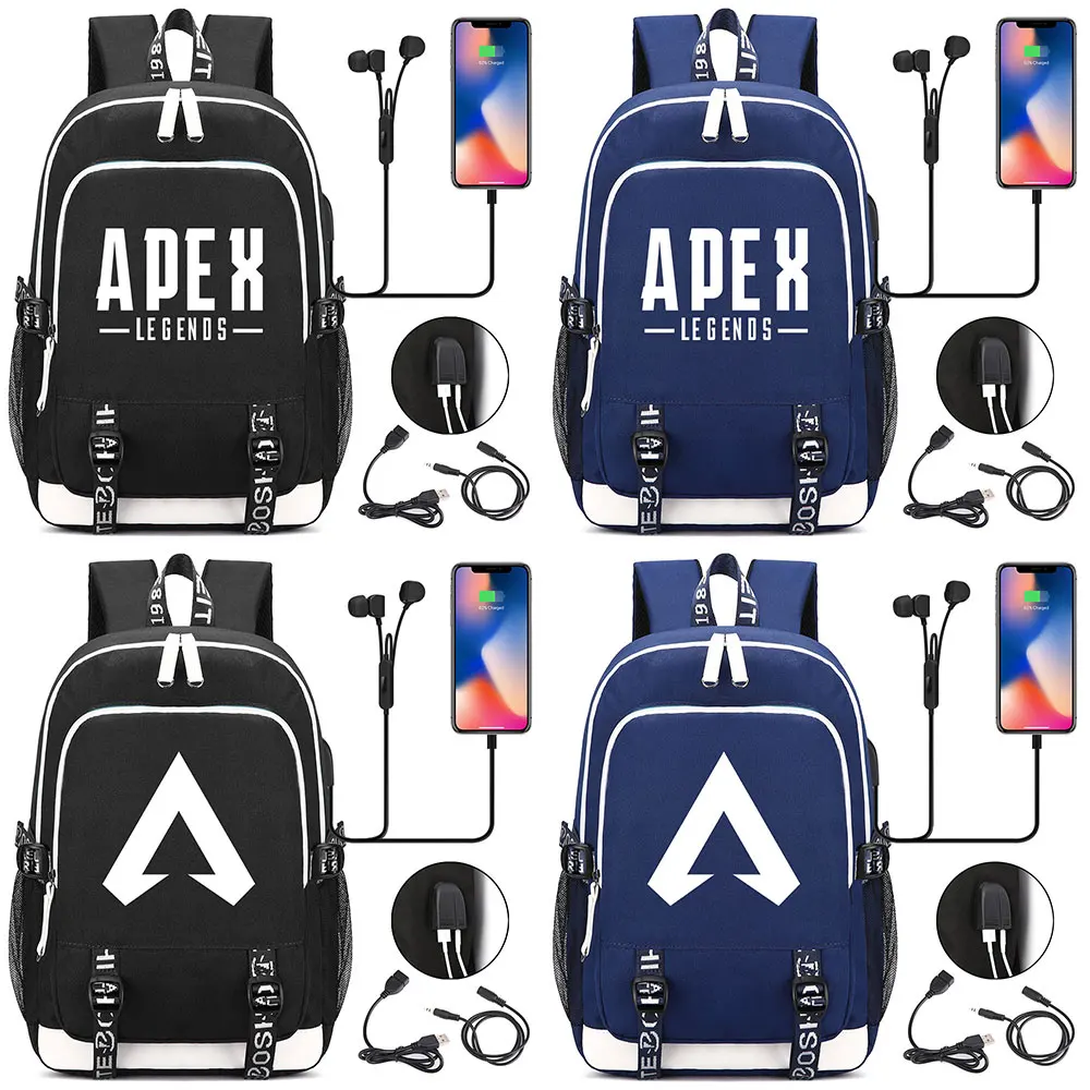 

APEX PLAYERUNKNOWN'S BATTLEGROUNDS USB Headphone Jack Boy Girl School bag Women Teenagers Canvas Men Laptop Backpack Packsack