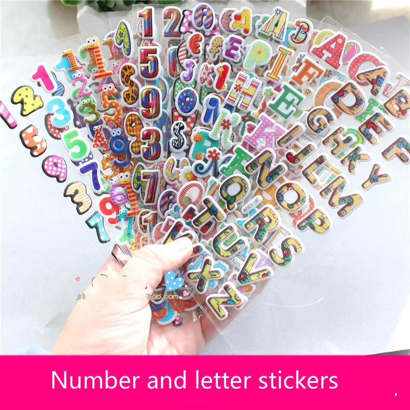 6 Sheets Cute Kawaii Numbers Letter Symbol Scrapbooking Bubble Puffy Stickers Emoji Teacher Reward Kids Toy Notbook sticker