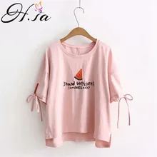 H. SA, Женская хлопковая Футболка с круглым вырезом, короткий рукав, свободные рубашки Befree, вышивка буквами, женская футболка в стиле Харадзюку, летние топы, рубашки