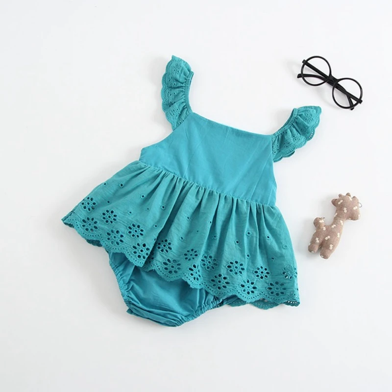 

Baby Newborn Girls Solid Print Jumpsuit Flare Sleeve Infant Casual Romper Outfits Summer Soft Clothes2019