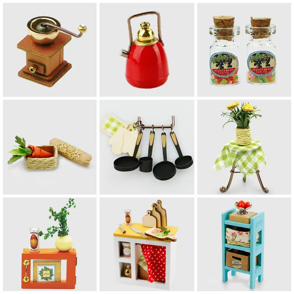 DIY Small Doll House Gourmet Kitchen Educational Assembled Model Lifelike Handmade Miniature Dollhouses Kit Toys for Children