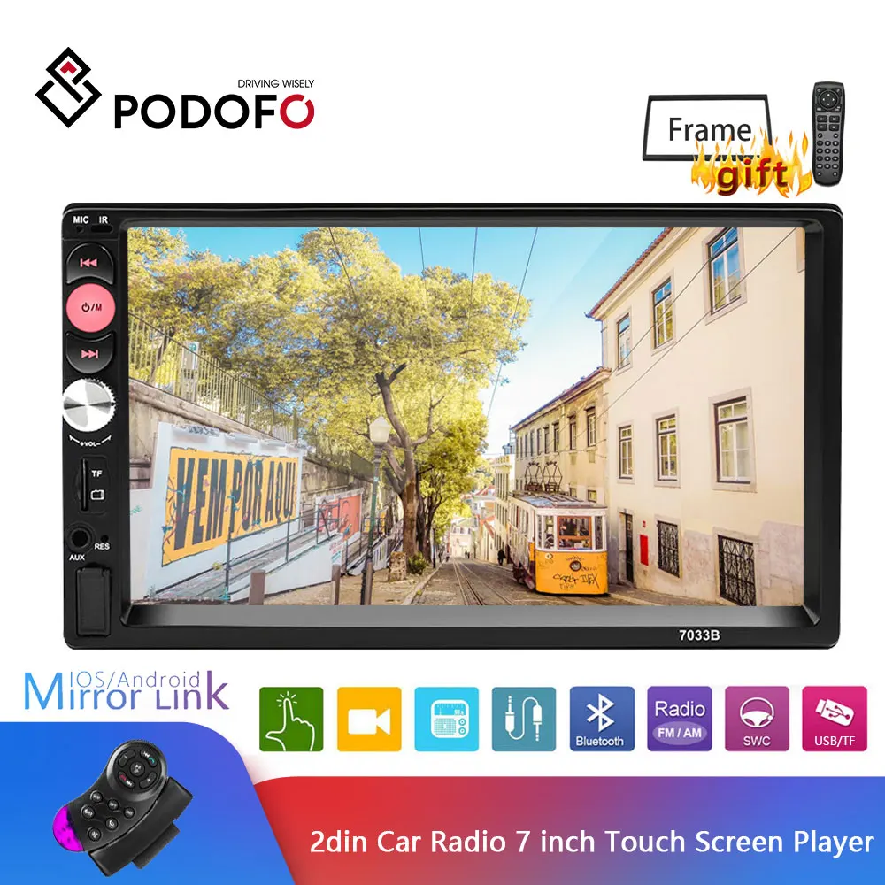 Podofo 2 Din автомобильный радиоприемник 7 ''сенсорный экран mirrorlink MP5 плеер