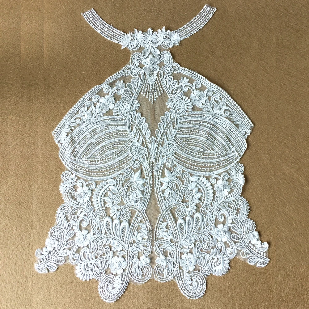 Seeds Beaded Embroidered Lace Patch Sew On Applique Patches For Wedding