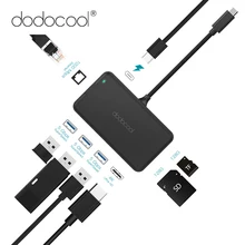 Dodocool 8 в 1 взаимный обмен данными между компьютером и периферийными устройствами C концентратор с Тип-C PD зарядки Порты и разъёмы видео в формате 4K HDMI RJ45 Gigabit Ethernet адаптер SD/TF Card Reader устройство чтения карт USB 3,0 концентратор