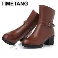TIMETANG Brand Shoes Women Boots warm Wool Snow Boots 2018 Plus Size Genuine Leather shoes woman new winter Boots In-tube Boot