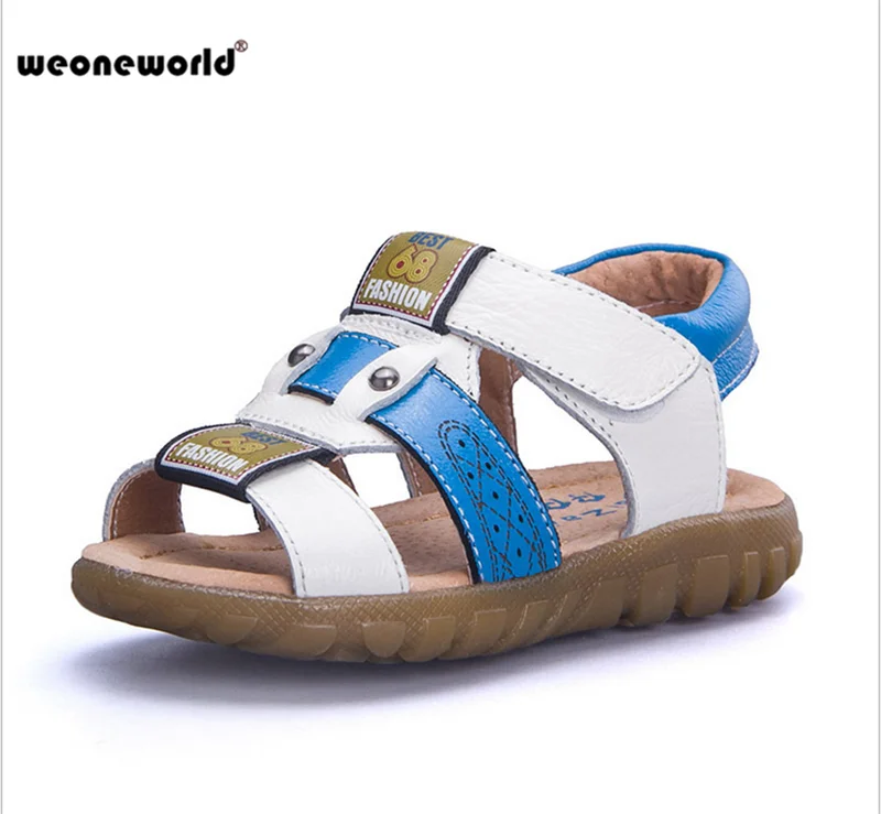 WEONEWORLD/ г. Новые Летние удобные сандалии из натуральной кожи для детей, сандалии для мальчиков, детские пляжные сандалии размер 21-30