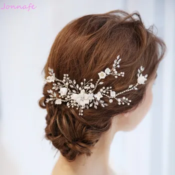 

Jonnafe Charming Bridal Floral Hair Vine Pearls Wedding Comb Hair Piece Accessories Women Prom Headpiece Jewelry