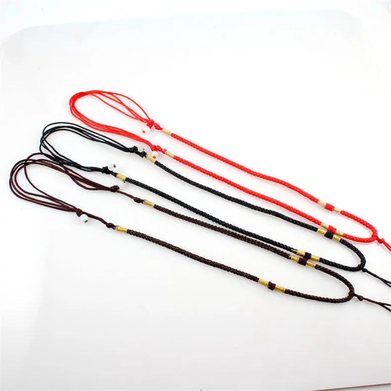 

2pcs Hand Knotted Chinese Style Rope Necklace for Jades Black Red Brown Rope Cord String Necklace Adjustable 65cm Long