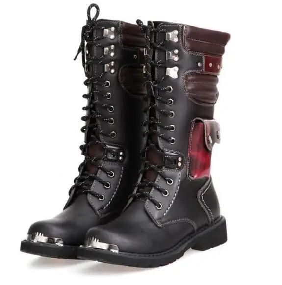 

2018 new men boots top pu winter outdoor desert shoes motorcycle boots Retro design fashion mid calf boot 37-45 plus size