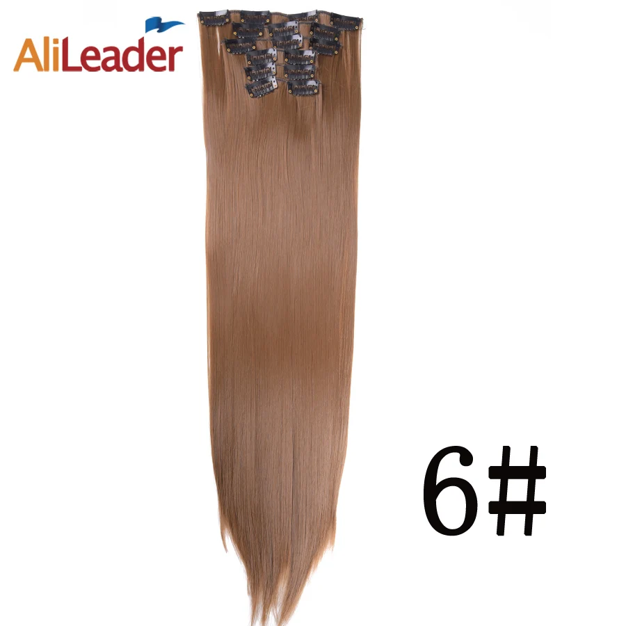 Alileader 6pcs Long Straight Women Black Brown High Tempreture Synthetic Hair Piece for women ombre Clip in Hair Extensions - Цвет: color 6