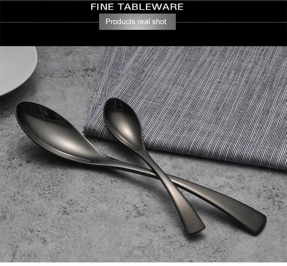 Luxury Black Cutlery Set Stainless Steel Western Food Tableware Sets Fork Steak Knife TeaSpoon Dinner Dinnerware Set 4pcs 5pcs (10)