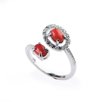 

Genuine Natural Red Coral Gems Stone Bead Women Adjustable Size Fashion Ring 4*6mm