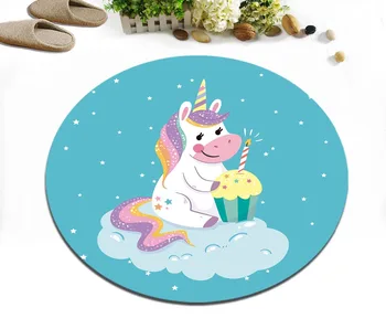 

Round Children's Room Area Rugs Living Room Floor Cushion Kitchen Non-Slip Carpets Bathroom Door Mat Cute Unicorn In Stars Cloud