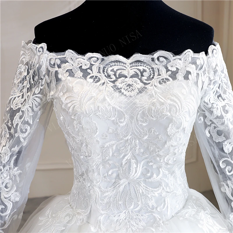Robe De Mariee Grande, Новое свадебное платье, кружевное бальное платье принцессы с вырезом лодочкой и открытыми плечами размера плюс, винтажное платье для невесты 35