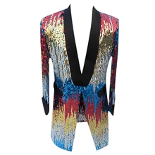 HCF by Air мужские 1 шт. шаль воротник длинный узор блестящие синие или красные костюмы с пайетками куртка для вечерние