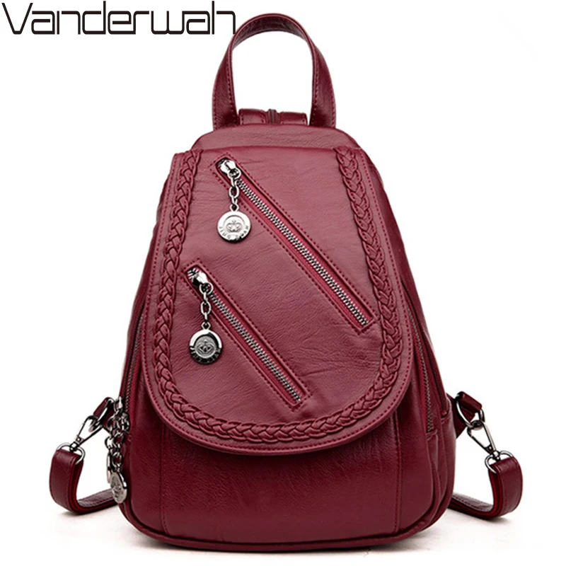 

Fashion Double Zipper Women Backpack Women's PU Leather Backpacks Female school Shoulder bags for teenage girls Travel Back pack
