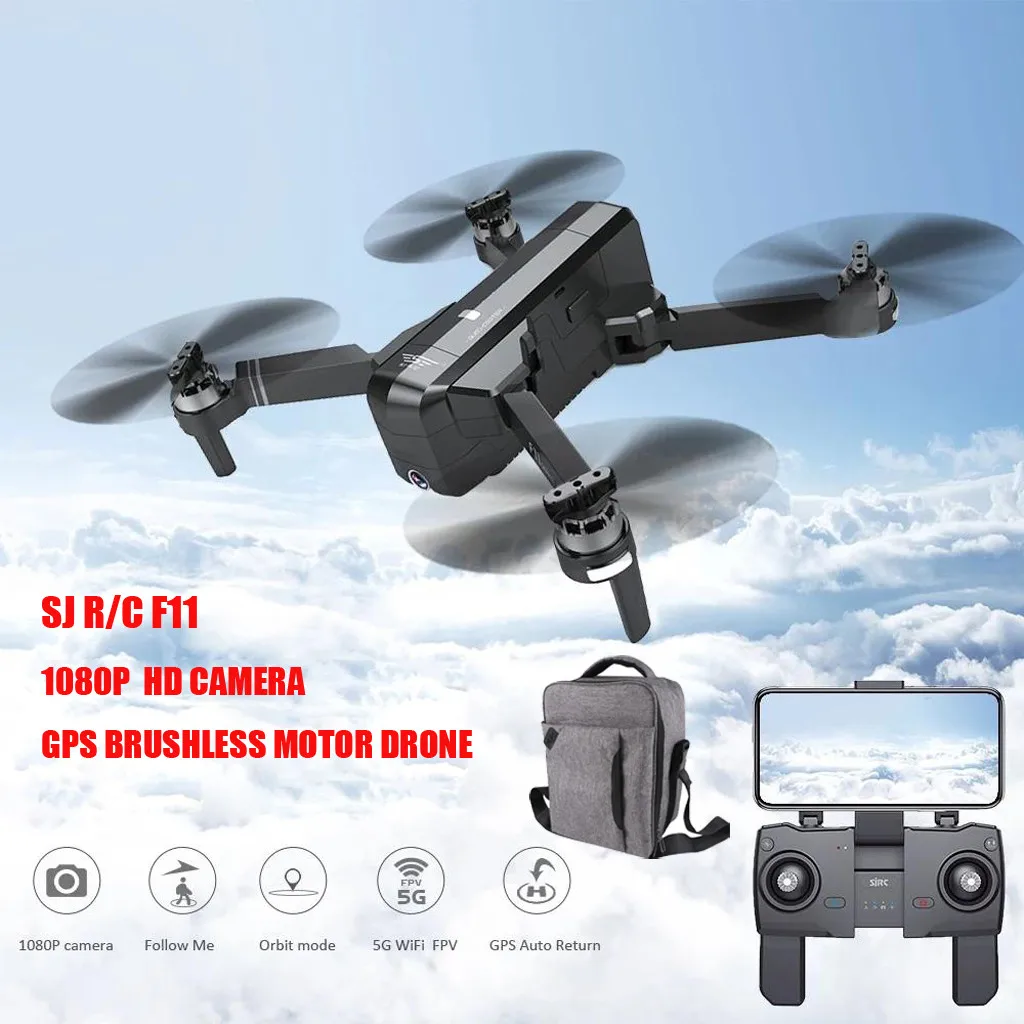 

RC Airplanes SJRC F11 GPS 5G WiFi FPV 1080P HD Camera Foldable Brushless RC Drone Quadcopter + Backpack T605