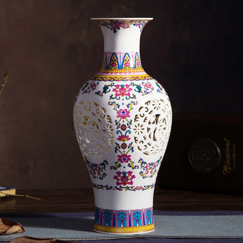 Роскошный китайский стиль дворец восстановление древних способов Цзиндэчжэнь пирсинг белые керамические художественные вазы для украшения цветов