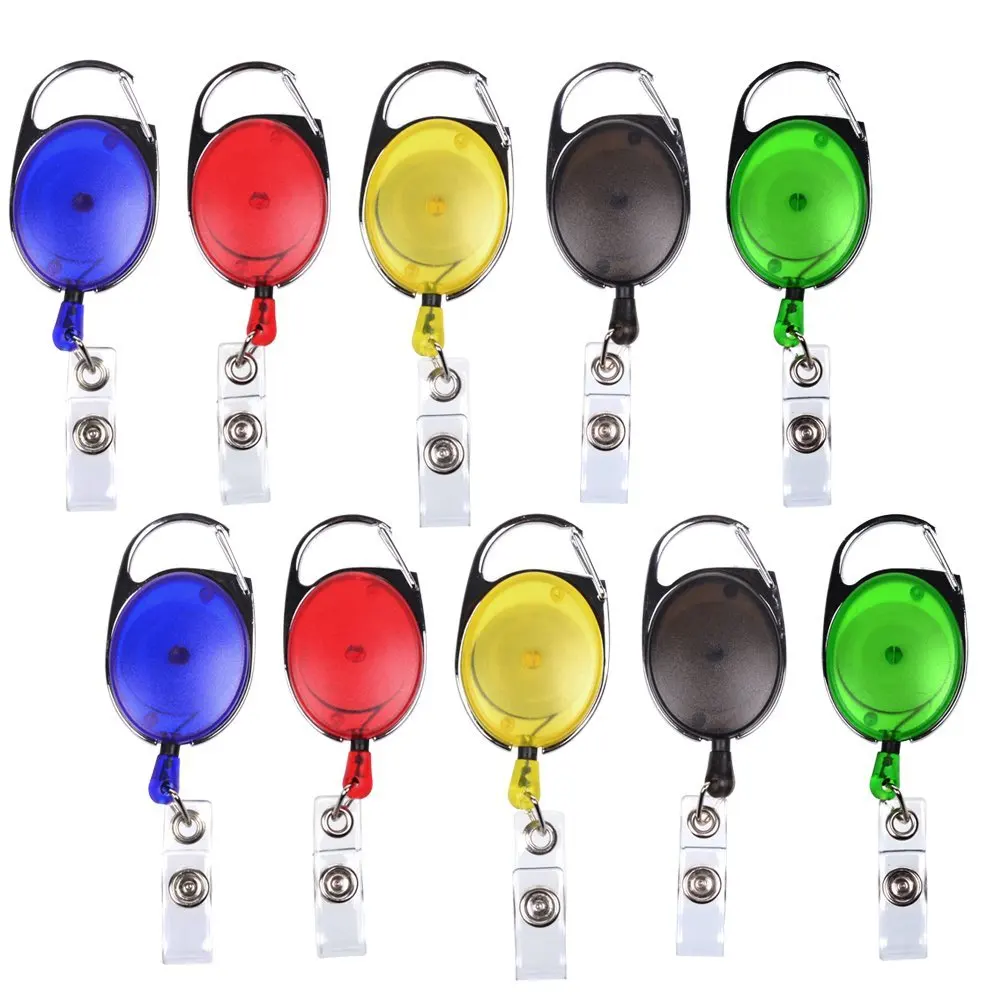 10 Pcs Assorted Colors Translucent Retractable Carabiner Reels for ID