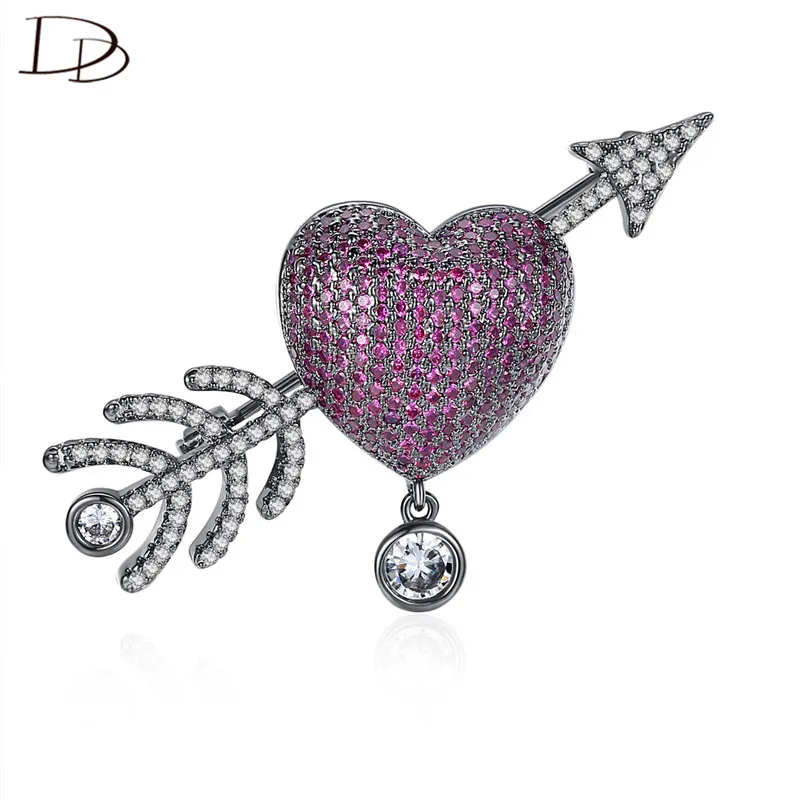 

DODO Cupid Heart Brooches for Women Fashion Career Style Black Gold Color Pins Purple Red AAA Cubic Zircon Inlay Gifts 20G04