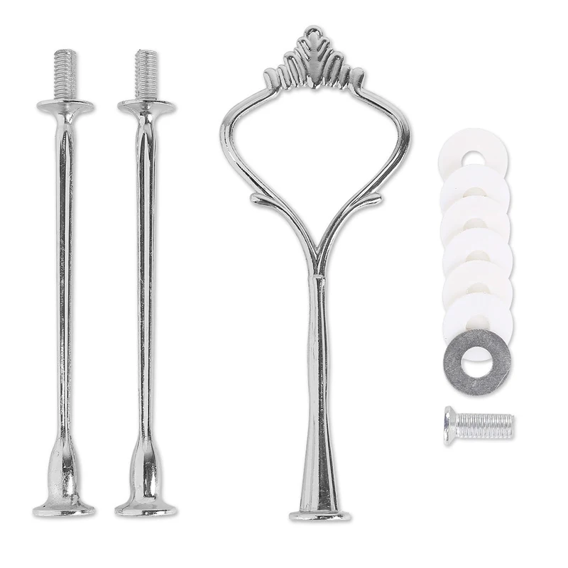 Cake Decorating Tools Cake Stand 10 Set of 3 Tier Three Layers Cake Plate Stand Holder Crown Metal Rod Fitting Hardware Rod Plate Holder Silver-20