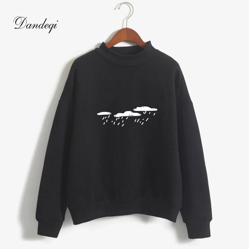 

New 2017 Autumn Harajuku Sweatshirt Women Hoodies Full Sleeve O-neck Raining Cloud Printed Casual Femme Hoody Dropshipping