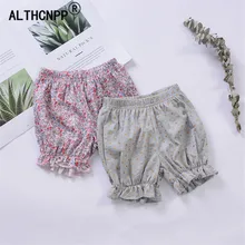 Шорты для маленьких девочек, лето, детские шорты с оборками, хлопковые шорты с цветочным принтом для малышей, Fille Spodenki