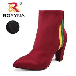 Royyna Новое поступление типичные Стильные женские сапоги Острый носок женские ботильоны из флока женская зимняя обувь Удобная бесплатная