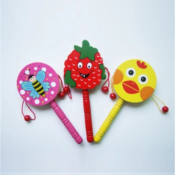 

High Quality Cartoon Musical Instrument Toy Wooden Rattle Pellet Drum for Child Kids Gift