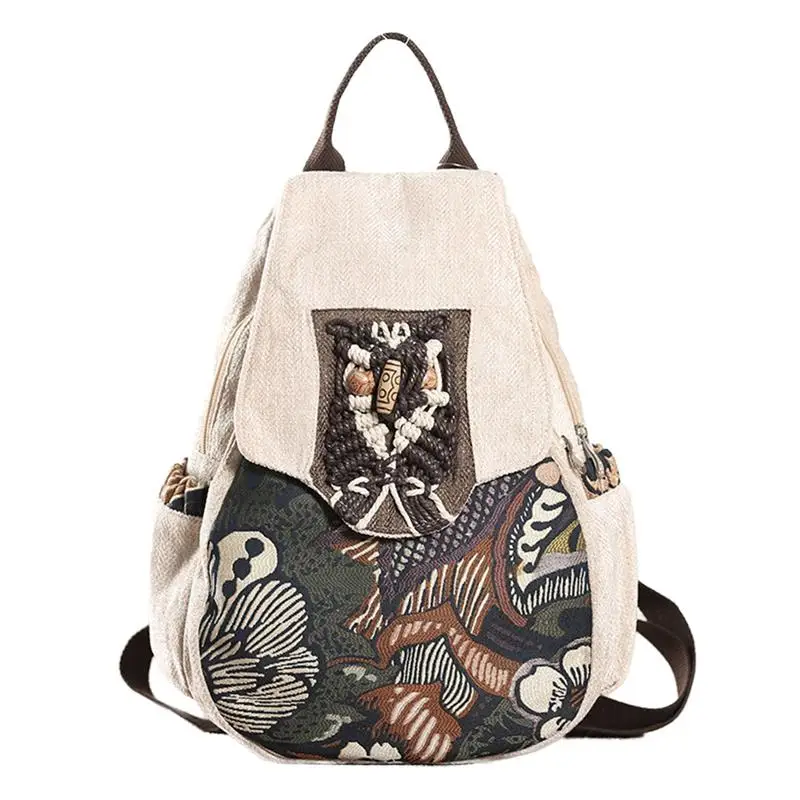 

Casual Anti-theft Backpack Forest Trees Printed Female School Bookbag For Girls National Beads Handmade Women Backpack