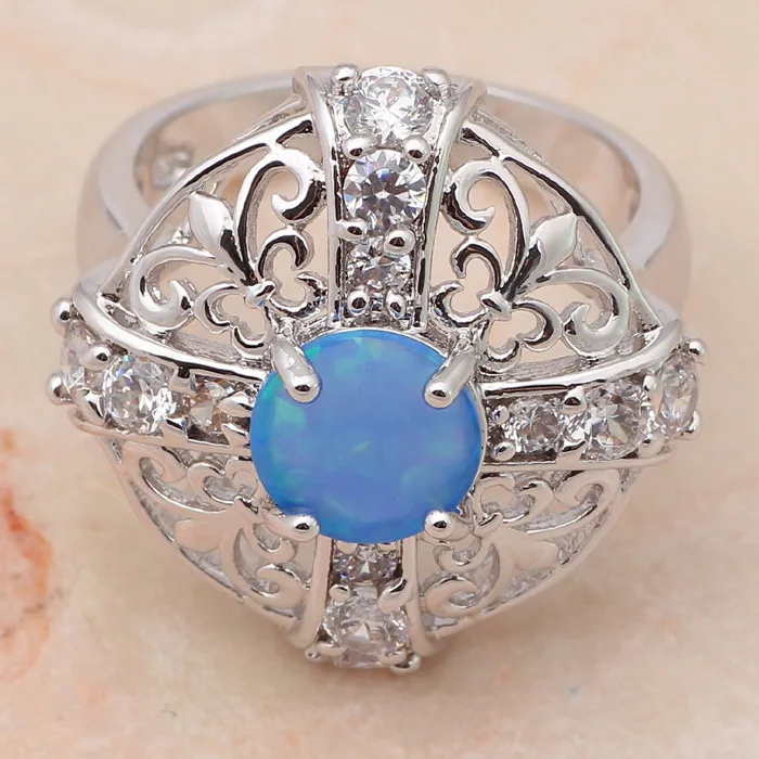 Обручение дизайнер и розничная Модные украшения синий огненный опал Серебро штамп Кольца для женщин США#7.5#6.5 OR346