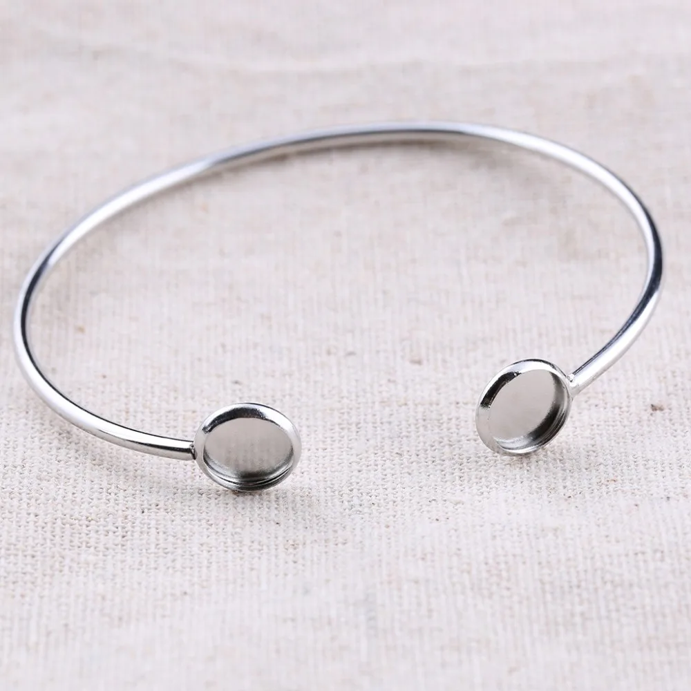 onwear 5pcs stainless steel fitting 8mm cabochon bangle base diy blank cuff bracelet setting trays for jewelry making