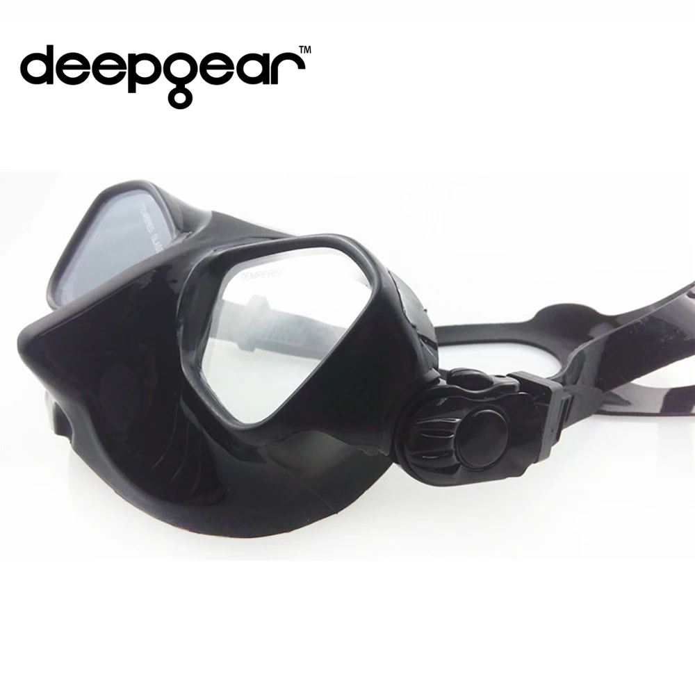 DEEPGEAR маска для подводной охоты с очень низким объемом, черная силиконовая маска для подводной охоты и дайвинга, закаленная маска для подводного плавания
