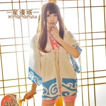 Аниме GINTAMA COS Саката Gintoki потому шифон кимоно футболка Mori Girl Стиль милый сладкий Топ